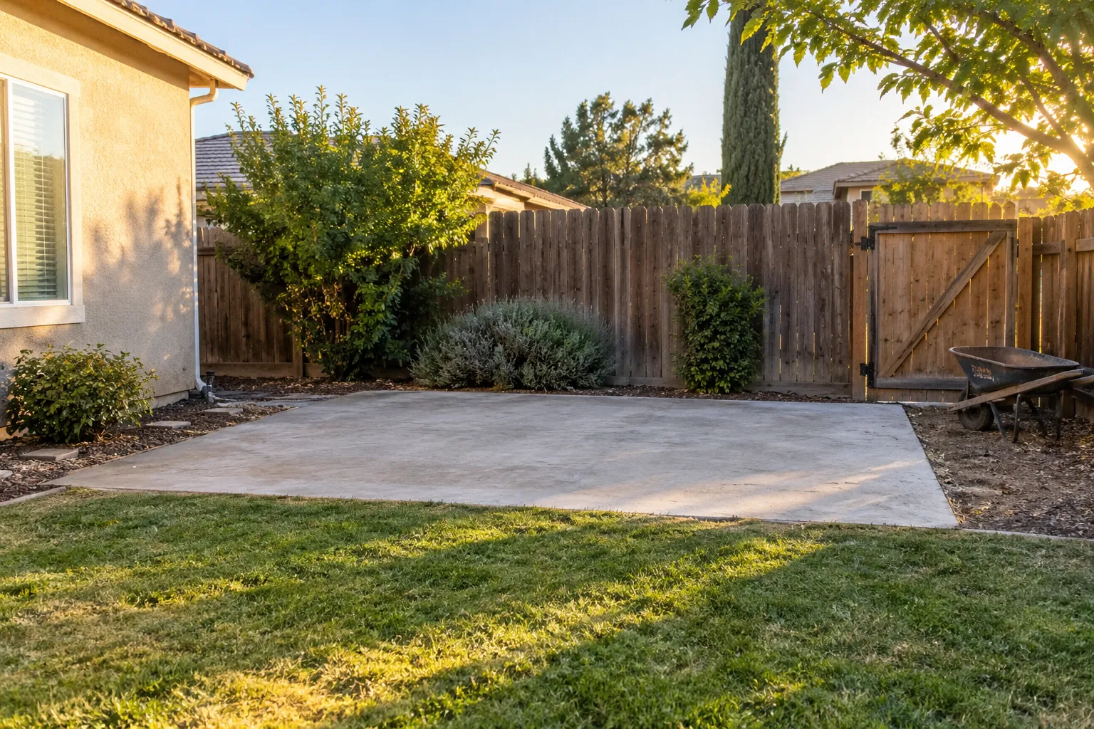 Clean concrete pad after a shed was removed